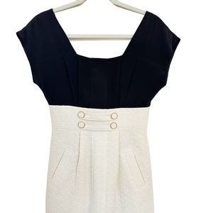 Tibi Parisian Black & White Colorblock Woven Basketweave Wool Blend Dress Size 0
